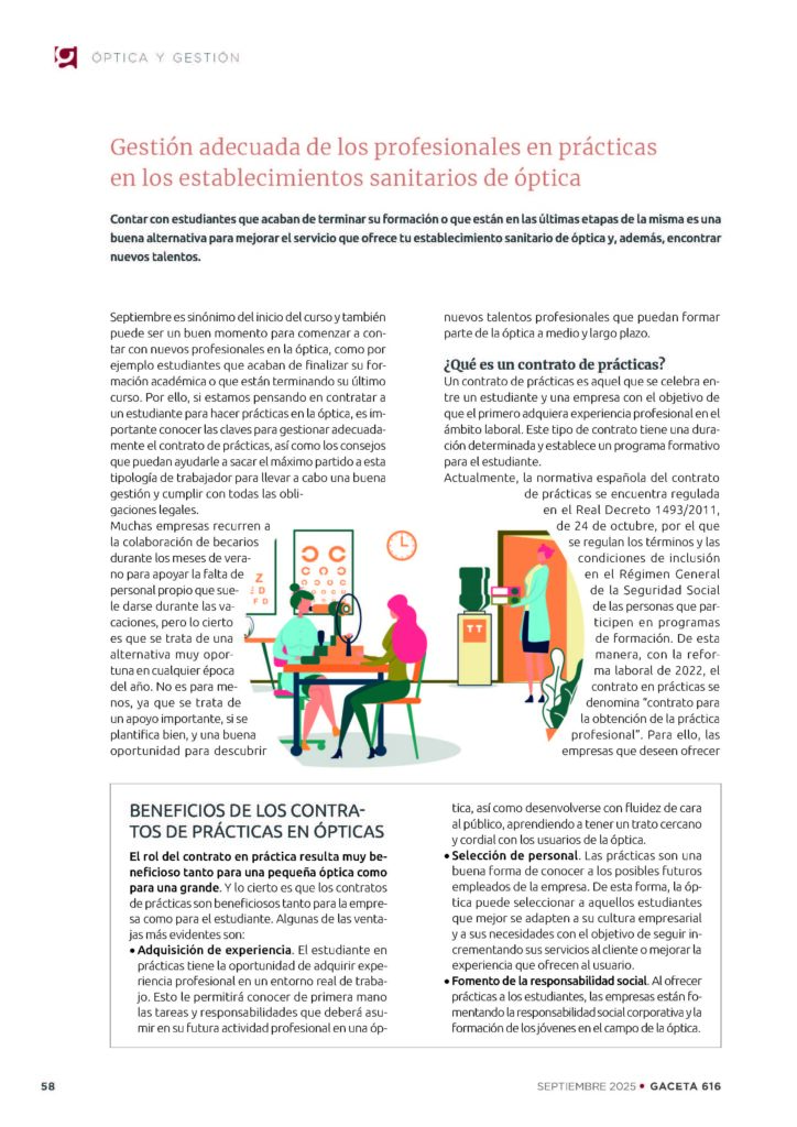Gestión adecuada de los profesionales en prácticas en los establecimientos sanitarios de óptica